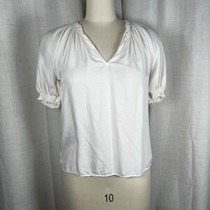 Boden Stella Blouse Top White Silk Blend Women's 4 Puffed Sleeves Smocked Cuffs